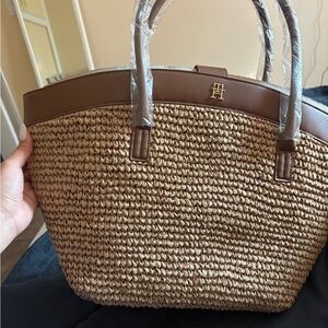 Tommy Hilfiger Tan and Brown Woven Tote
